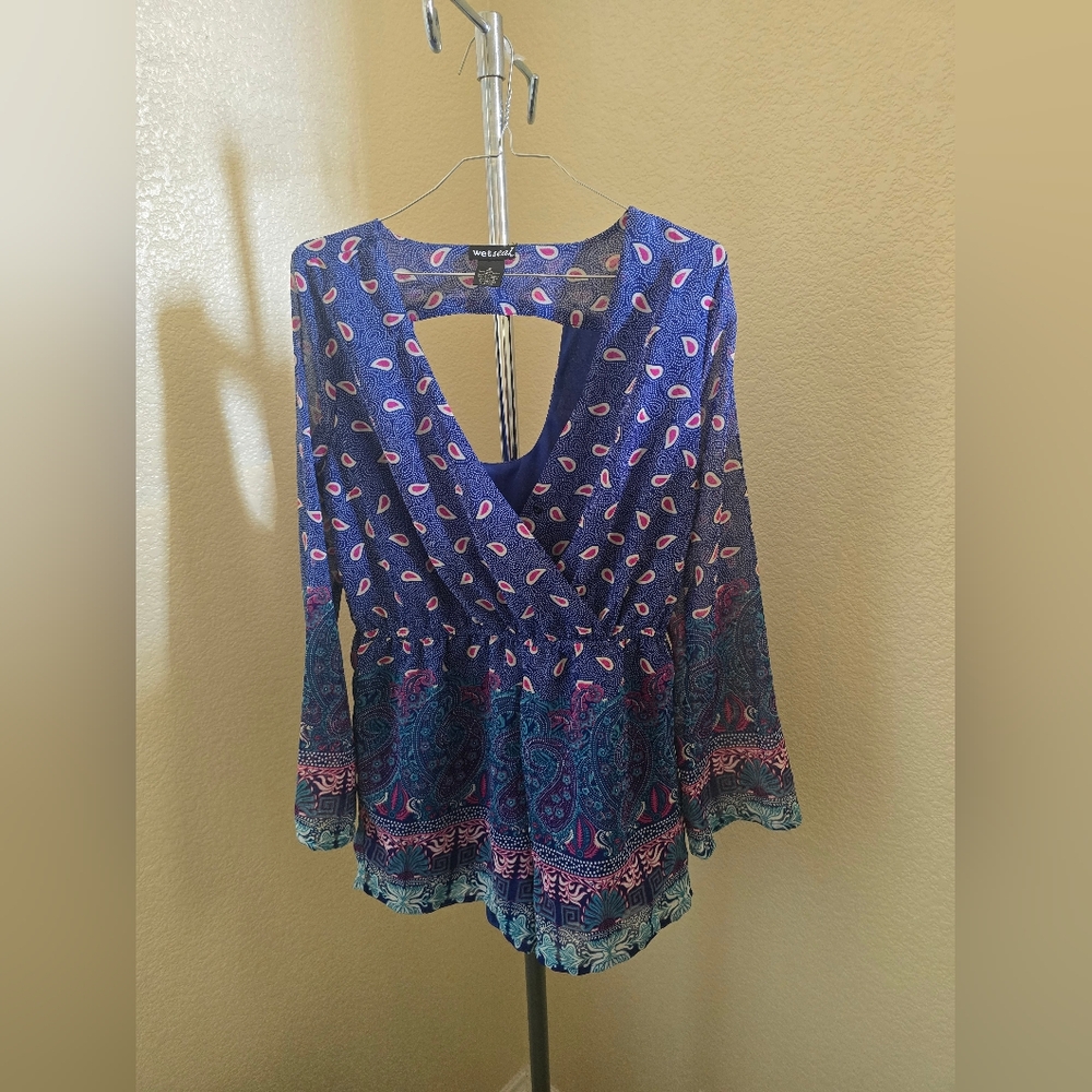 Wet Seal Purple Paisley Long Sleeve Romper